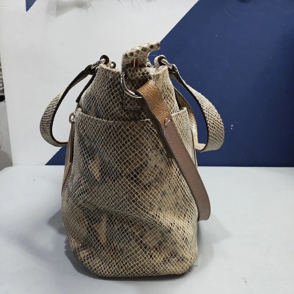 Michael Kors Shoulder Bag Womens Brown Snakeskin Print Suede Leather Zip Closure